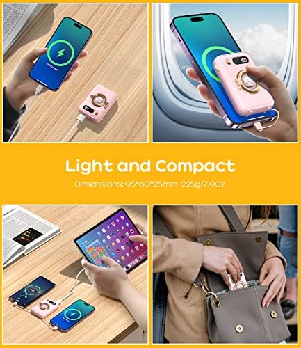 Ultra-Compact 10000 m Ah Fast Charging Power Bank with Built-in Cables and LED Display – Cute, Lightweight Design for i Phone, Samsung, and Tablets – Perfect Travel Companion for Effortless Power On-the-Go