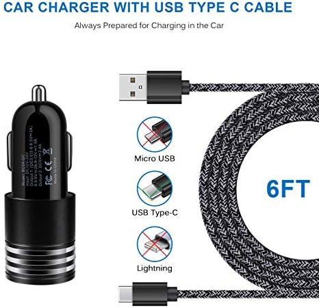 Supercharged Type C Fast Charger for Samsung Galaxy S Series & LG Stylo – Quick Charge 3.0 Dual Adapter with 3 FT & 6 FT USB C Cables for Maximum Convenience and Speed – Ultimate Home and Car Charging Solution