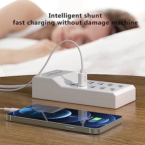 50 W 10-Port USB Charging Hub – High-Speed Multi-Device Power Station with 6 USB-A & 4 USB-C Ports – Ideal for i Phone 15/14/13/12/11, Tablets, and More – Sleek White Design with Enhanced Safety Features for Efficient Home and Office Charging Solutions