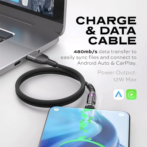 Statik Power Pivot 12 W USB-C Cable – 6 FT Right-Angle Design with 360-Degree Rotating Head for Seamless Charging & Data Transfer, Ideal for Home & Office Setup, Compatible with Smartphones, Tablets, and Laptops, Premium Durability & Flexibility for Enhanced Convenience and Performance