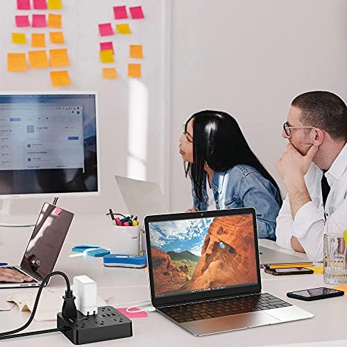TESSAN 6-Outlet Black Surge Protector Power Strip with 3 USB Ports (1 USB-C) – 5 FT Flat Plug Extension Cord, 1700 Joules Surge Protection for Safe Charging in Home, Office & College Dorm – Compact and Versatile Multi-Device Charging Station