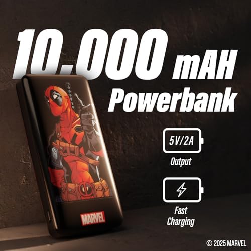 Marvel Deadpool 10,000 m Ah Power Bank – Stylish Portable Charger for All Devices, Quick USB Charging for Marvel Fans – Perfect Gift for Men, Women, and Teens Who Love Deadpool – Ultimate Convenience with Enhanced Compatibility and Speed