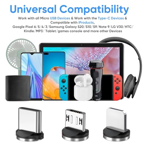 Revolutionize Your Charging with the Magnetic 540° Rotation Cable Set – 7-Piece Bundle Featuring 1.6 ft, 3.3 ft (2), 6.6 ft (2), and 10 ft (2) Lengths – Universal Compatibility with Micro USB, Type C, and i Devices for Fast, Efficient Charging – Durable, Hassle-Free Magnetic Connection for One-Handed Use – Perfect for Home, Car, or Travel Charging Solutions