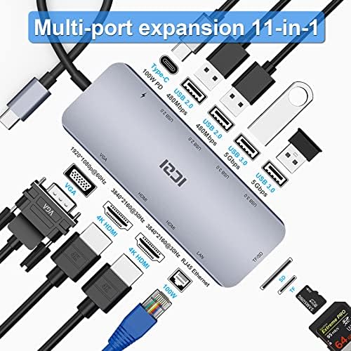 Transform Your Workspace with the ICZI 11-in-1 USB C Hub Multiport Docking Station – Triple HDMI Display, VGA, 100 W Power Delivery, and Enhanced Connectivity for Mac Book, Laptops, and PCs – Ultimate Solution for Seamless Device Integration and High-Speed Performance