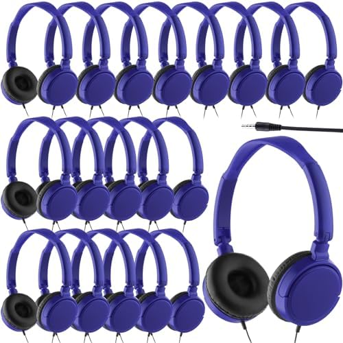 Yunsailing 18-Pack Adjustable Over-Ear Headphones for Students – Durable and Hygienic Wired Classroom Audio Solution with Individually Wrapped Earbuds for Optimal Learning Engagement (Black)