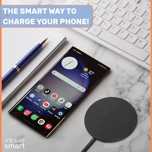 Sleek Ultra Slim Wireless Charger – 15 W Fast Charging Pad for Samsung & i Phone | Qi-Certified, Non-Slip Design | Perfect for Home & Travel | Tangle-Free Convenience, Adapter Not Included (Black)