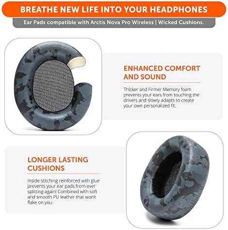 Upgrade Your Sound: WC Premium Replacement Earpads for Steelseries Arctis Nova Pro Wireless by Wicked Cushions | Enhanced Comfort with Thick, Soft Leather & Superior Durability | Red Camo Design for Distinctive Style & Optimal Sound Isolation