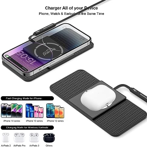 POLMXS Magnetic Wireless Charging Pad – Fast Cordless Charger for i Phone 12/13/14/15 & Air Pods – Sleek Design, Enhanced Stability, and Safety Features for On-the-Go Charging