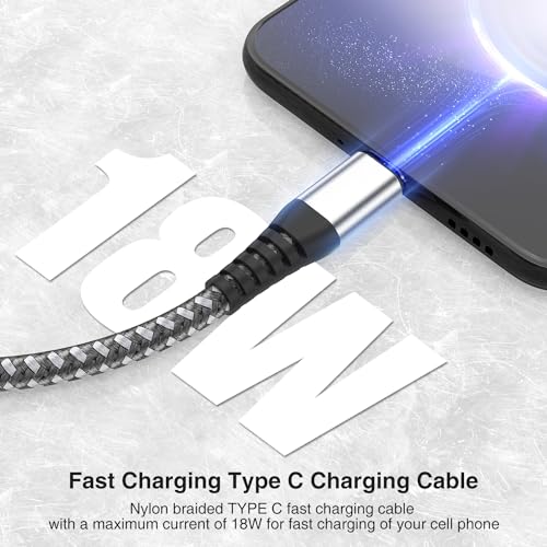 High-Speed Braided USB A to Type C Charger Cable Set – 5 Pack of 6 ft Fast Charging Cables for Samsung Galaxy S Series, Note Series, and Moto G Series – Durable Dark Gray Design for Maximum Flexibility and Compatibility