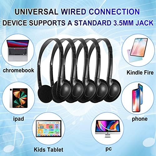 Bulk Kids Headphones – 25-Piece Classroom Audio Package for Enhanced Learning – Lightweight Adjustable On-Ear Design with Universal Device Compatibility in Sleek Black – Perfect for Engaging Group Activities and Extended Listening Comfort – Durable and Affordable Solution for Students and Adults