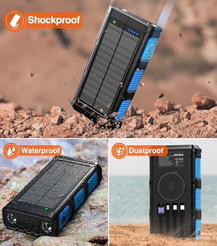 Ultimate 45800 m Ah Solar Wireless Power Bank with Hand Crank & Fast Charging – 7 Outputs, 4 Inputs, SOS Flashlight & Compass for Outdoor Adventures and Emergency Preparedness