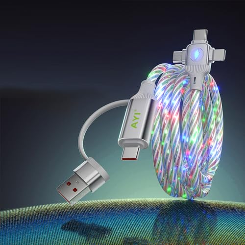 AYI 6-in-1 Universal Multi-Port Charger: Fast PD Charging Cable with USB A/Type C, Lighted Current Indicator, and Enhanced Device Compatibility for Smartphones, Laptops, and Tablets – Compact, Durable, and Travel-Friendly Solution