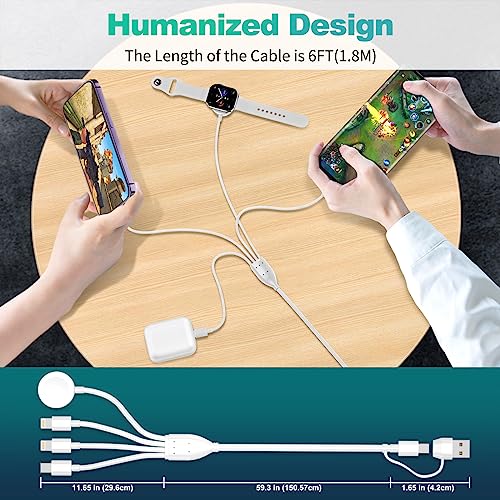 Versatile 4-in-2 Multi Charging Cable for Apple Watch & i Phone – 6 FT Travel-Friendly Charger with i OS, Type C, and Micro USB Ports for Enhanced Compatibility with Galaxy Android Devices – Ultimate Convenience for Tech-Savvy Users