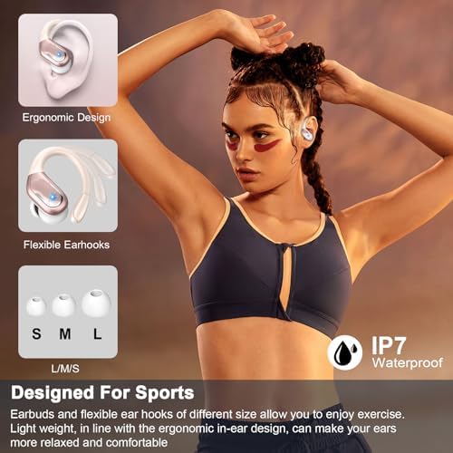 Ultimate Wireless Sport Earbuds with 75-Hour Playtime, Bluetooth 5.4 Connectivity, and IP7 Waterproof Rating – Noise-Canceling Earphones with Deep Bass for Gym, Running, and Outdoor Activities – Enhanced Comfort and Stability for Active Lifestyles