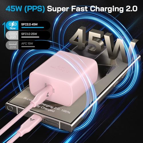 45 W Ultra-Fast USB-C Charger & 12 FT Cable for Samsung Galaxy Devices – Premium Charging Block for S25, S24, S23, and Tab S9/S8 Ultra – Enhanced Speed, Safety, and Portability for Ultimate Device Efficiency