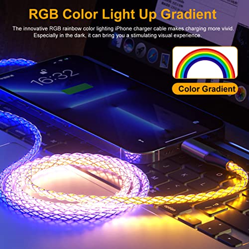 Illuminate Your Charging Experience with the MFi Certified 4.9 ft RGB Lightning Cable – Fast Charging & High-Speed Data Sync for i Phone 14, 13, 12, 11 Pro Max, XR, XS, X, 8, 7, 6 Plus & i Pad – Stylish Durability Meets Enhanced Compatibility
