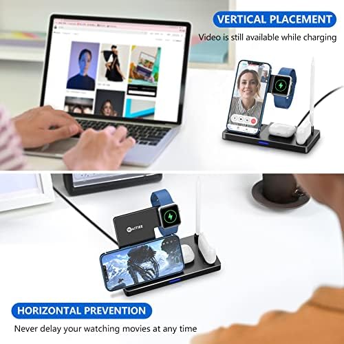 Ultimate WAITIEE 5-in-1 Wireless Charging Station for Apple Devices – Rapid Charge Dock for i Phone 13/12/11, All Apple Watch Models, Air Pods, and Apple Pencil – Elegant Black Finish with Enhanced Safety Features for Streamlined Charging Efficiency