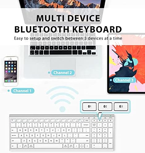 Experience Unmatched Versatility with the i Clever BK10 Bluetooth 5.1 Wireless Keyboard – Ergonomic Comfort Meets Multi-Device Connectivity for Mac, i Pad, i Phone, Android, and Windows – Full-Size Layout with Number Pad for Enhanced Productivity and Seamless Workflow – Rechargeable, Lightweight, and Stylish Design for Effortless Typing Anywhere