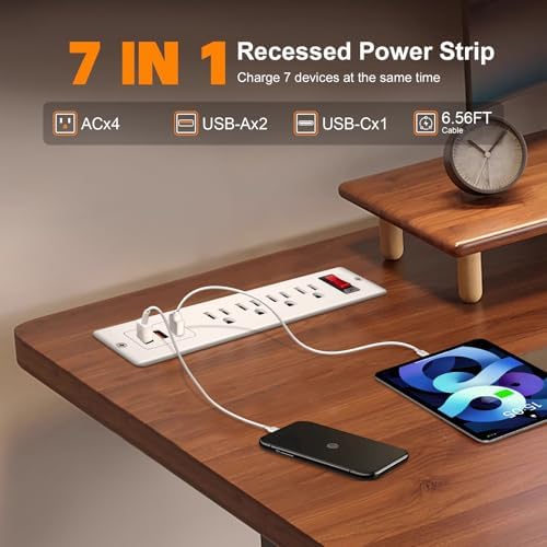 Recessed 20 W PD USB C Power Strip – Ultra-Fast Charging Station with 4 Outlets & 3 USB Ports for Desks & Countertops – ETL Listed Mountable Flat Plug Power Socket for Efficient Workspace Organization and Enhanced Device Compatibility