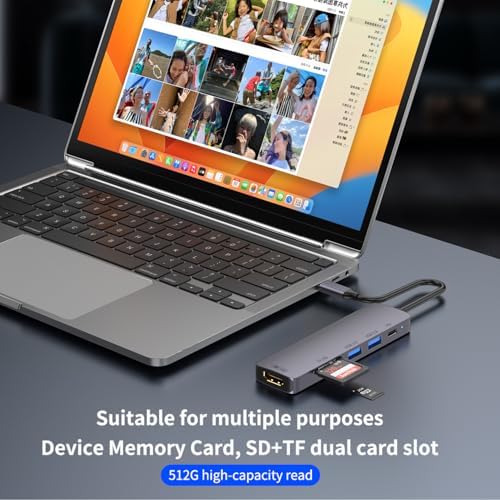 Elevate Your Tech Game with the Jadebones 6-in-1 USB-C Hub: Ultimate 100 W Power Delivery, Dual USB-A Ports, SD/TF Card Reader & 4 K HDMI Adapter for Mac Book & Laptops – Compact High-Speed Solution for Effortless Productivity and Media Enjoyment
