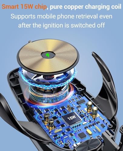 15 W Fast Wireless Car Charger with Auto-Clamping Technology – Ultimate Qi-Compatible Charging Mount for i Phone 15, 14, 13, 12, 11 Pro Max, Samsung Galaxy S23, S22, S21, S20, S10+, S9+, Note 9 – Secure and Convenient Power Delivery for All Road Trips