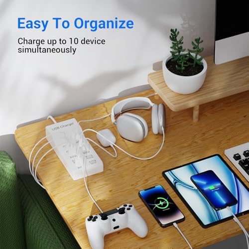 Ultimate 10-Port USB Charging Hub – 50 W Fast Multi-Device Charger Station Compatible with i Phone, Galaxy, i Pad, and More – Smart Power Distribution for Home & Office Use – Sleek, Compact Design for Travel Convenience