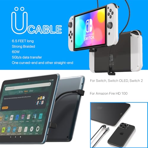Revolutionary 180-Degree Angled USB C to USB C Charge & Data Cable – 6.5 ft Patented Wrap-Behind Design for Hassle-Free Connectivity with i Phone 16 Pro, i Pad, Samsung Galaxy Tab 9 A+ & More – Fast Charging & Lifetime Replacement Guarantee for Ultimate Reliability