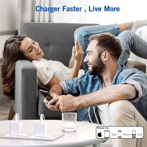 10-Foot Ultra-Fast i Phone Charging Cable 3-Pack with USB-C PD Wall Charger – Exceptional Compatibility for i Phone 14/13/12/11 Pro Max/XS Series – Durable Lightning Cable Solution for On-the-Go Charging Convenience and Rapid Power Delivery