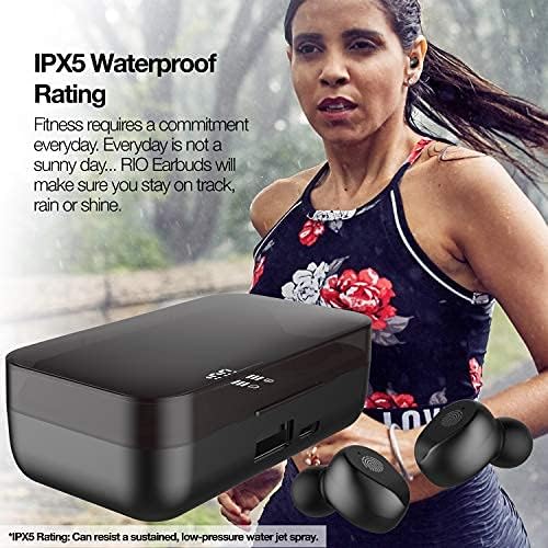 SANTANA BY CARLOS SANTANA Rio Wireless Bluetooth Earbuds – Immersive Sound Quality with 64-Hour Playback, 100-Hour Standby, IPX5 Waterproof Rating, Compact USB Charging Case, LED Battery Indicator & Voice Assistant Support – The Definitive Audio Solution for Active Lifestyles in Elegant Black