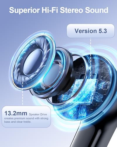 Premium Deep Bass Wireless Earbuds with 40-Hour Playtime – IPX7 Waterproof Bluetooth Headphones for i Phone & Android – Lightweight Ergonomic Fit with LED Battery Indicator and Integrated Microphone – Ideal for Fitness, Workouts, and Everyday Listening