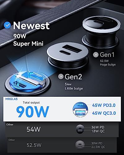 MRGLAS 90 W USB C Car Charger – Rapid PD45 W & QC3.0 Dual Port Adapter for i Phone 16 Pro Max & Samsung S25 – Stylish Purple Fast Charging Solution for On-the-Go Power Needs – Compact & Reliable Cigarette Lighter Charger for Busy Lifestyles