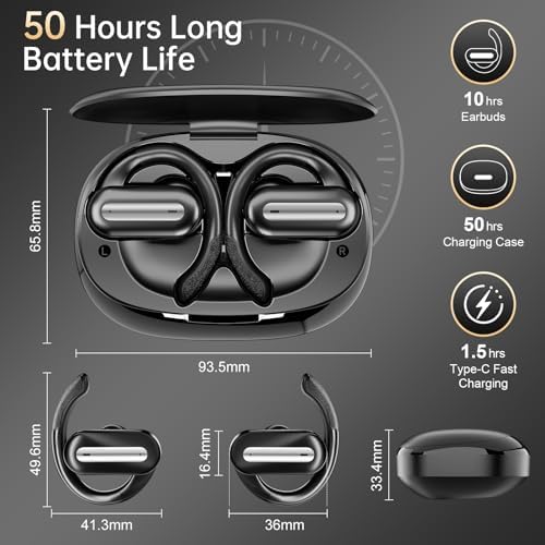 Vibe Haven Bluetooth 5.4 Sports Earbuds: Ultra-Lightweight IPX7 Waterproof Wireless Headphones with Secure Earhooks, Enhanced ENC Noise Cancellation for Superior Call Clarity – Ideal for Active Lifestyles, Intense Workouts, and Daily Commutes – Ergonomically Designed for Comfort and Unrivaled Sound Quality