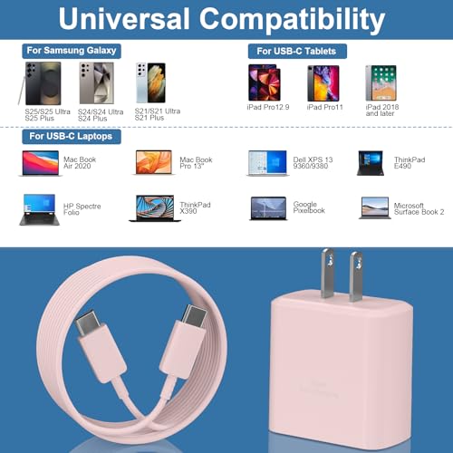 Ultra-Fast 45 W Samsung USB-C Wall Charger with 6.6 FT Cable – Optimal Charging Solution for Galaxy S25 Ultra, S24, S23, S22, Note 10/20 & Tab S8/S7 – Compact Design with Advanced Safety Features for Rapid Device Power-Up