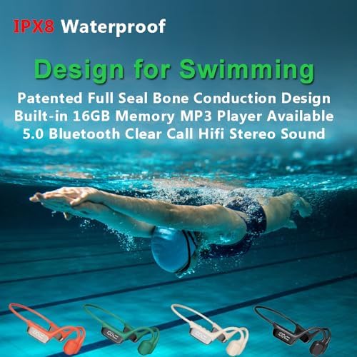 HAO Aquatic Bone Conduction Headphones with 32 GB MP3 Player – IP68 Waterproof Bluetooth Earbuds for Swimming, Running, and Cycling – Open-Ear Design for Ultimate Safety and Clarity in Active Environments