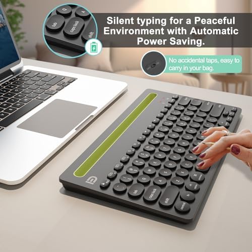 SADES Retro Wireless Bluetooth Keyboard for Mac, i Pad, i Phone, PC & Android – Multi-Device Connectivity & Portable Design with Vintage Round Keycaps – Perfect for Effortless Typing on the Go in Chic Pink