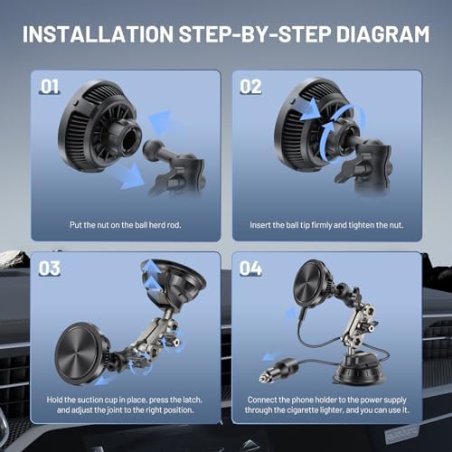 15 W Magnetic Wireless Car Charger Mount – Mag Safe-Compatible Phone Holder with 360° Adjustable Suction Cup & Sturdy Aluminum Alloy Arm for i Phone 16 Pro Max, 15, 14, 13, 12 – Quick Charge & Secure Magnetic Grip for Effortless Hands-Free Driving Experience