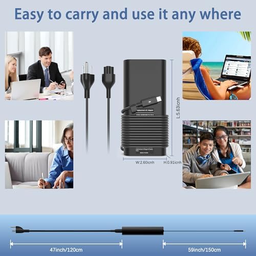 130 W USB-C Laptop Charger for Dell XPS & Precision Series – Quick Charge Power Supply with Safety Features, Lightweight & Portable Design for Home, Office, and Travel Use