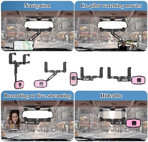 Mag Safe Rear View Mirror Phone Holder – Adjustable Magnetic Car Mount for i Phone 16/15/14/13/12 & All Mag Safe Devices – Secure Grip for Hands-Free Navigation – Compact Retractable Design with Effortless Installation – Elevate Your Driving Experience and Stay Connected Safely