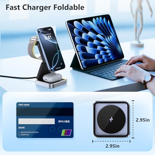 Ultimate 3-in-1 Wireless Fast Charging Station for Apple Devices – Portable Foldable Dock with Mag Safe Compatibility, Ideal for i Phone 16/15/14/13/12 Pro Max, Apple Watch, and Air Pods – Enhanced Speed and Convenience for Travel and Everyday Use