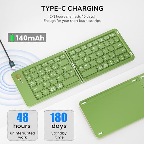 Ultimate Mini Wireless Folding Keyboard for Travel – Sync 3 Devices Effortlessly, Premium Aluminum Design for i Phone, i Pad, Mac, Android & Windows – Compact & Portable Full-Size Typing Solution