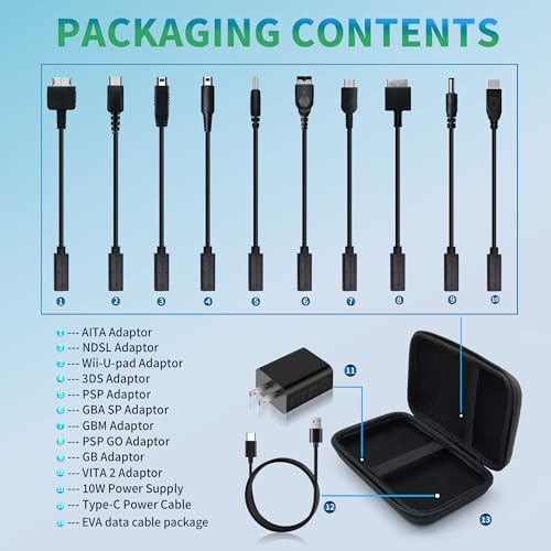 Universal Retro Gaming Power Supply Kit – Multi-Device Charging Adapter for VITA, NDSL, Wii U, PSP, GBA & More – Rapid Charge & Versatile Connectivity for Classic Game Lovers – Ultimate Power Solution for Seamless Gameplay Experience