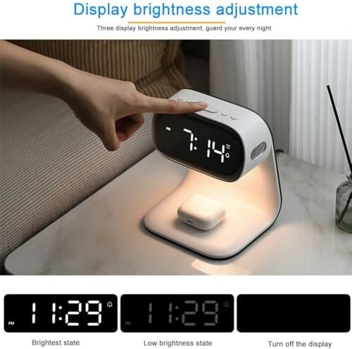 Revolutionary 5-in-1 Wireless Charging Station with Digital Clock, Night Light, and Temperature Display – 15 W Fast Charge for Qi Phones, Smartwatches & TWS Earbuds – Enhanced Safety Features and Space-Saving Design for Home or Travel