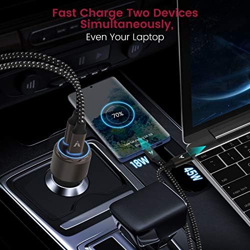 VELOGK 73 W Turbo USB-C Car Charger – Ultra-Fast Adaptive 55 W & 45 W PPS/PD & QC3.0 Adapter for Samsung Galaxy S25/S24/S23/S22+/S21/S20 & i Pad Pro – Compact Green Design with Advanced Safety Features for Rapid On-the-Go Charging