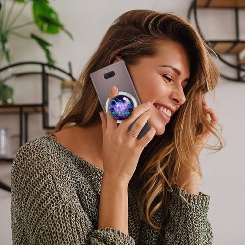 Magnetic Expandable Collapsible Phone Grip & Stand – Stunning Clear Glitter Purple Lotus Flower Design for Enhanced Smartphone Compatibility – Versatile, Lightweight, and Secure Mobile Accessory for Hands-Free Use and Everyday Convenience