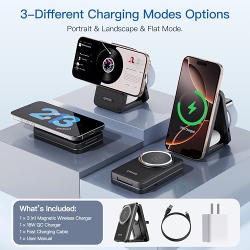 Ultimate 3-in-1 Foldable Wireless Mag-Safe Charging Station for i Phone 16/15/14/13/12, Apple Watch & Air Pods – Rapid 2.4 Hour Charge, Portable Travel Design with Adjustable Angles, Enhanced Magnetic Alignment & Smart Safety Features – Perfect Gift for Couples