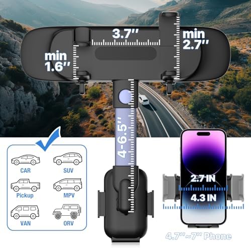 Revolutionary Rear View Mirror Phone Holder for Enhanced Driving Safety – Universal Car Phone Mount with Panoramic View, 360° Rotatable & Retractable Design for All 4”-7” Smartphones – Effortless Installation & Distraction-Free Navigation