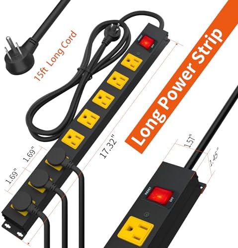 10 FT Heavy Duty 8 Outlet Surge Protector Power Strip with Wall Mount Capability – 2100 Joules of Protection for Home, Office, Garage and Workshop – Versatile, Space-Saving Design with Wide Spaced Outlets for Large Plugs and Electronics