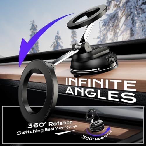 Revolutionary 360° Magnetic Car Phone Holder – Versatile Suction Mount for All Mag Safe Devices – Ultimate Convenience for Drivers, Fitness Enthusiasts, and Beauty Applications – Experience Superior Stability with Innovative Vacuum Technology – Compact and Foldable Design for Easy Portability – Seamlessly Navigate Hands-Free While Ensuring Maximum Safety and Comfort on the Road