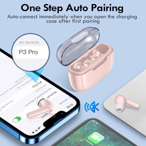 Kurdene Bluetooth 5.3 Wireless Earbuds – Stylish Pink Deep Bass Earphones with 48-Hour Playtime, Sweatproof Design for Active Lifestyles, Crystal-Clear Call Quality, and Ultra-Lightweight Comfort for On-the-Go Audio Excellence