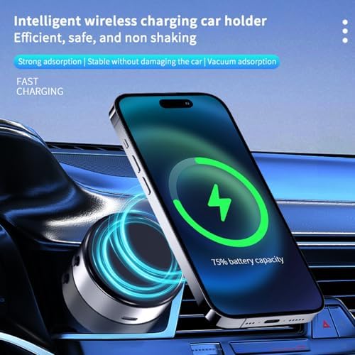 Silver Magnetic Wireless Car Charger & Phone Mount – Versatile Fast Charging Holder with Strong Vacuum Suction for Cars, Gyms, & Showers – Effortless Device Alignment & Clutter-Free Experience